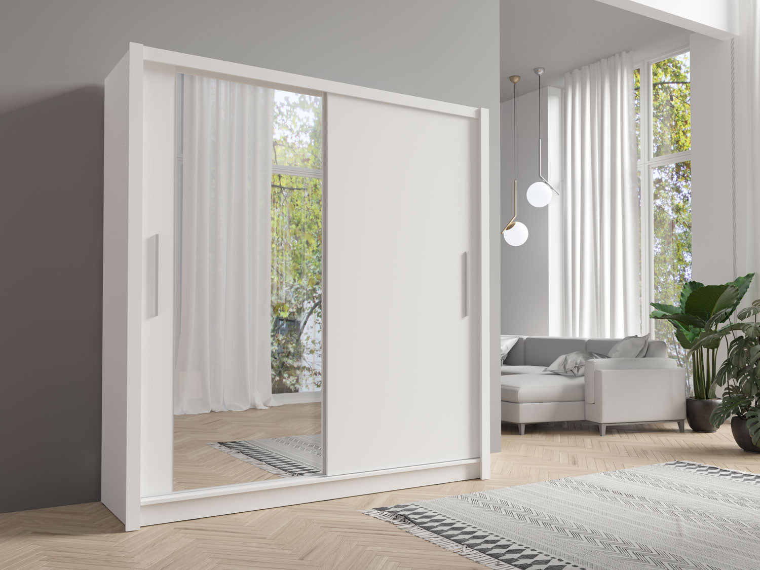 White Sliding Door Wardrobe with Mirror – Modern Bedroom Storage