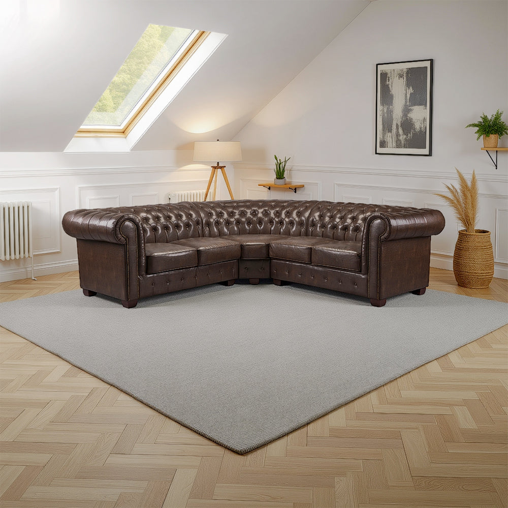 Chesterfield Sofa Antique Brown Large Corner