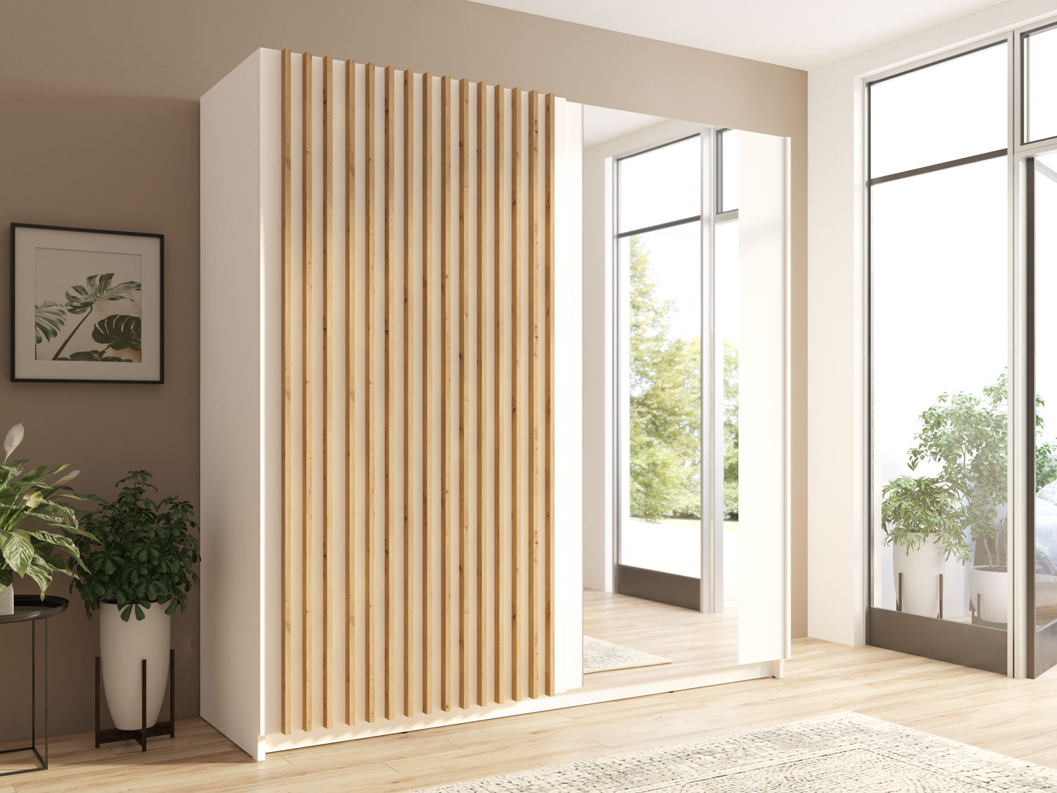 Modern White Wardrobe with Shelves & Hanging Rail – 2-Door 200cm
