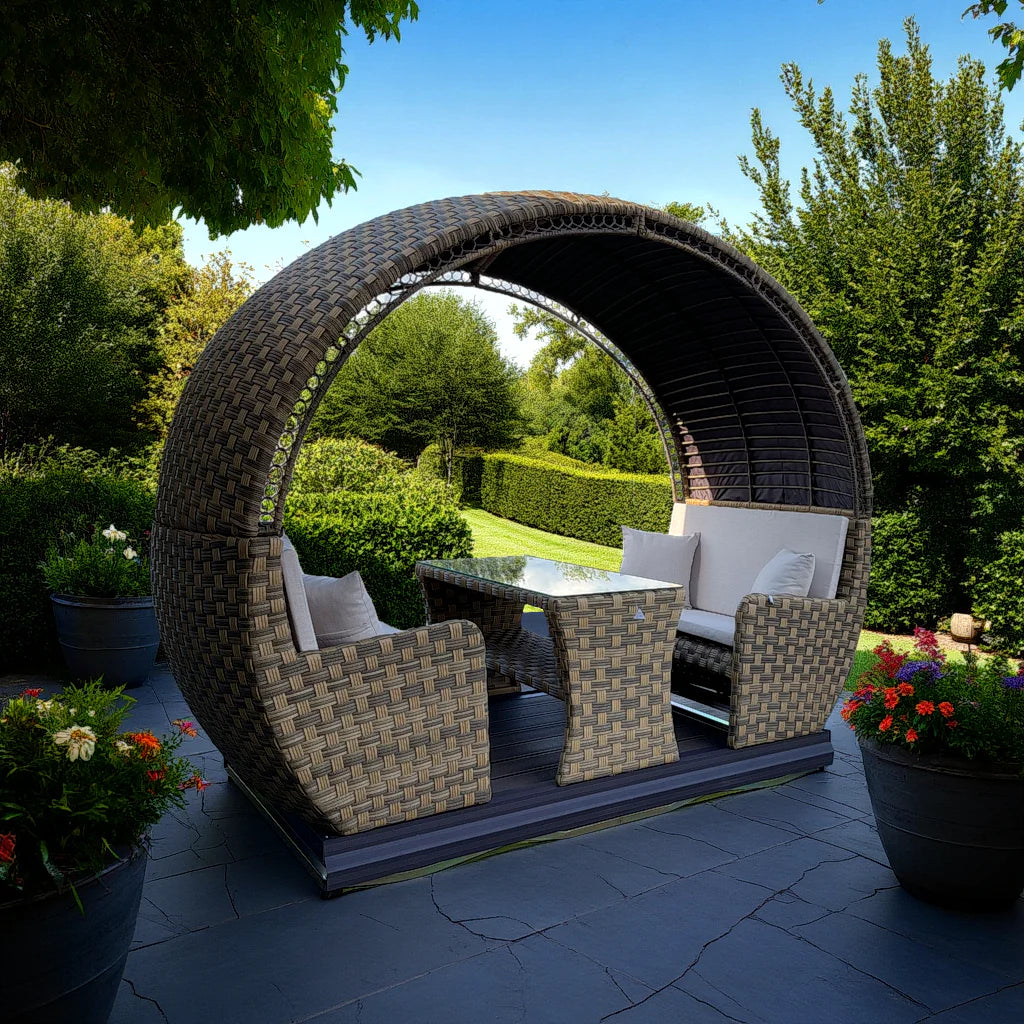 Luxury Rattan Outdoor Garden Lounge Set with Canopy – 4-Seater Patio Furniture